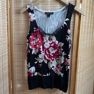 WHBM Sleeveless Lightweight Floral Sweater with Sheer Ruffle Trim